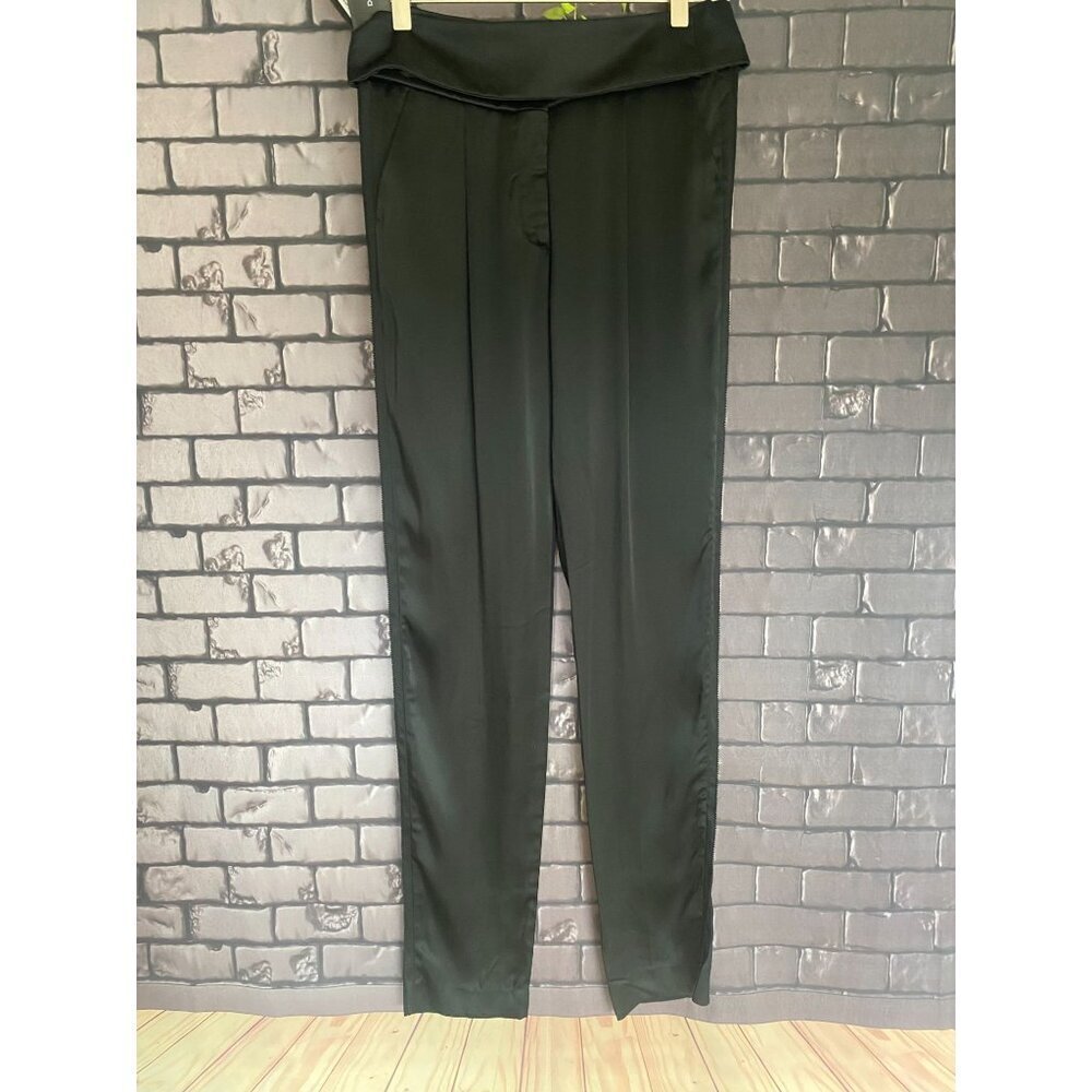 NWT Derek Lam Women's Made In Italy Black Satin Front Tuxedo Pants 2